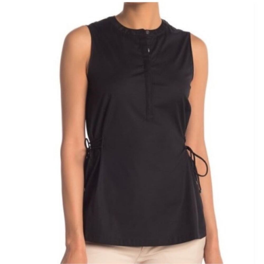Theory NWT Sleeveless Tied Popover Black Cahliway Top Women's Size L